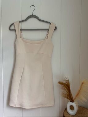 Square-Neck Cream Mini Dress with Wide Straps